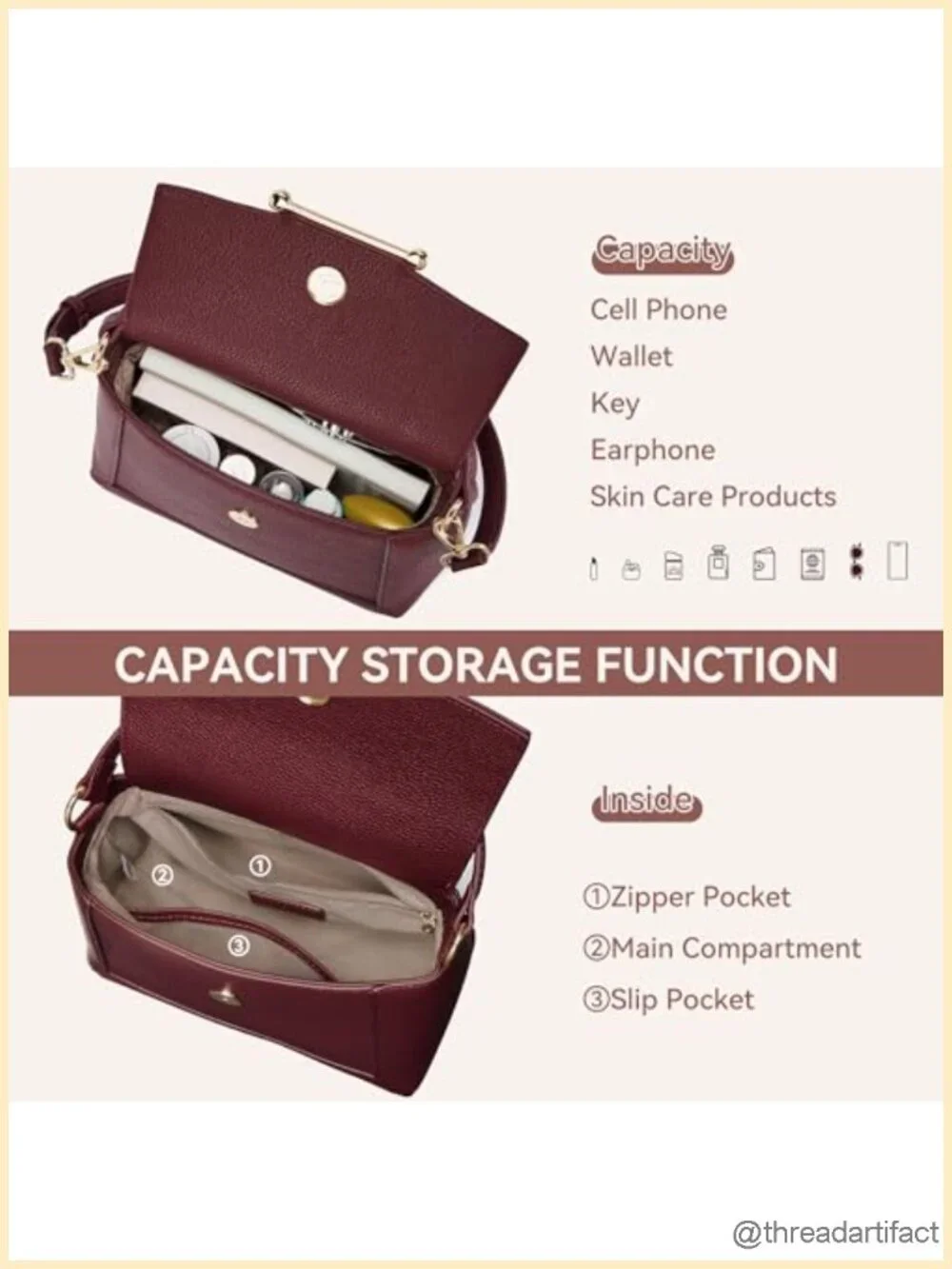 Vegan Leather Crossbody Bag with Top Handle Adjustable Strap